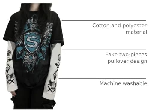 GGOOB Gothic Shirt Fake Two-Piece Long Sleeve Top in Blue | Unisex Goth Fashion (Large) thumbnail 4