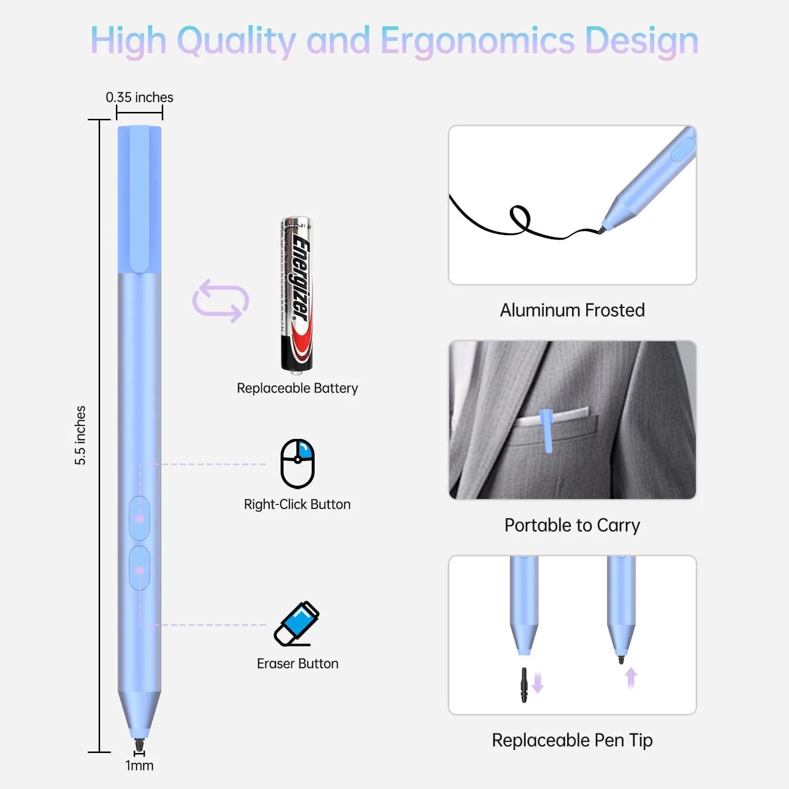 hacey Stylus Pen for HP Omnibook X Flip, Envy/Pavilion/Spectre x360, Sapphire | 1024 Pressure Levels - view 7
