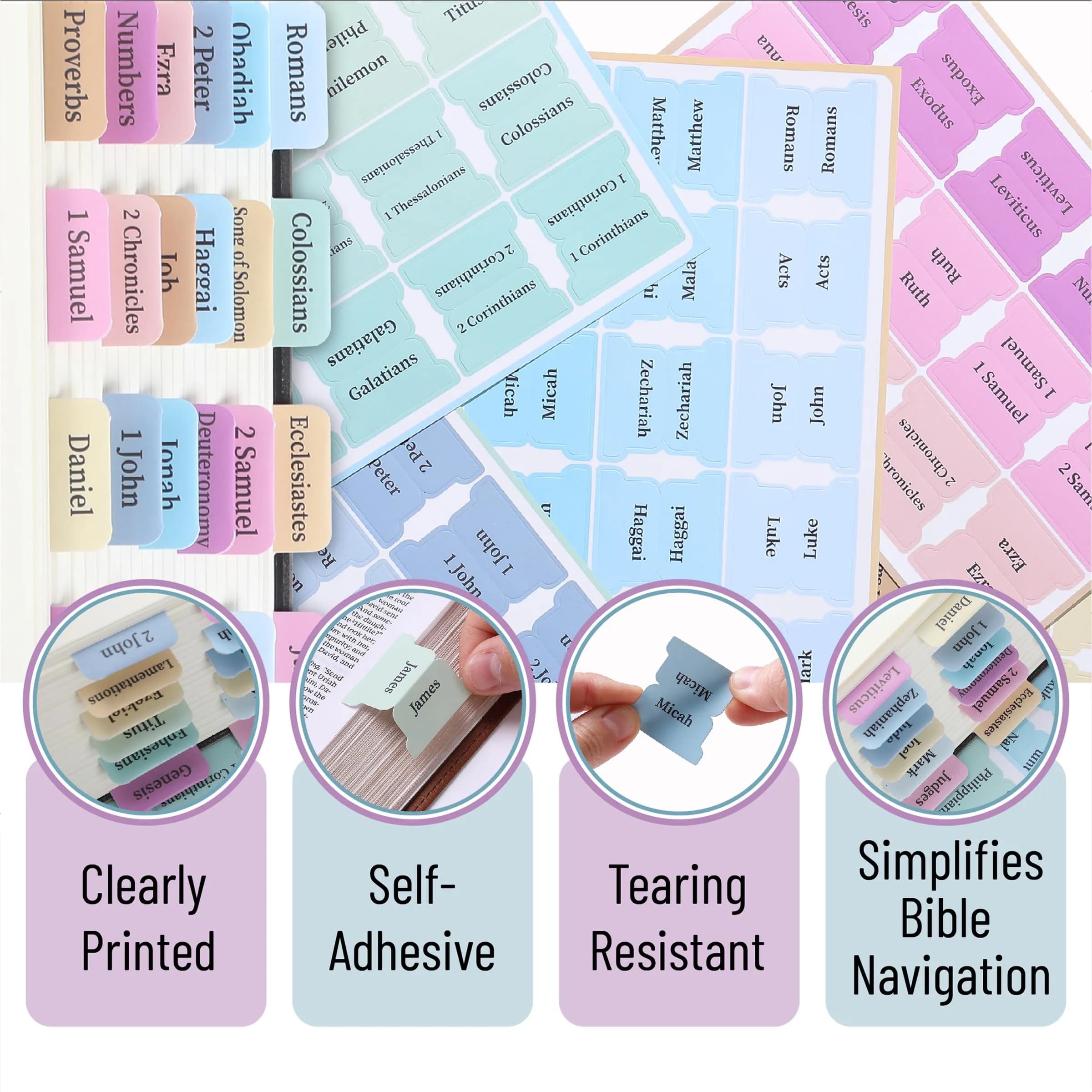Mr. Pen Pastel Bible Tabs 75 Tabs | Laminated Bible Index Tabs for Study Bible, Women & Men - view 5