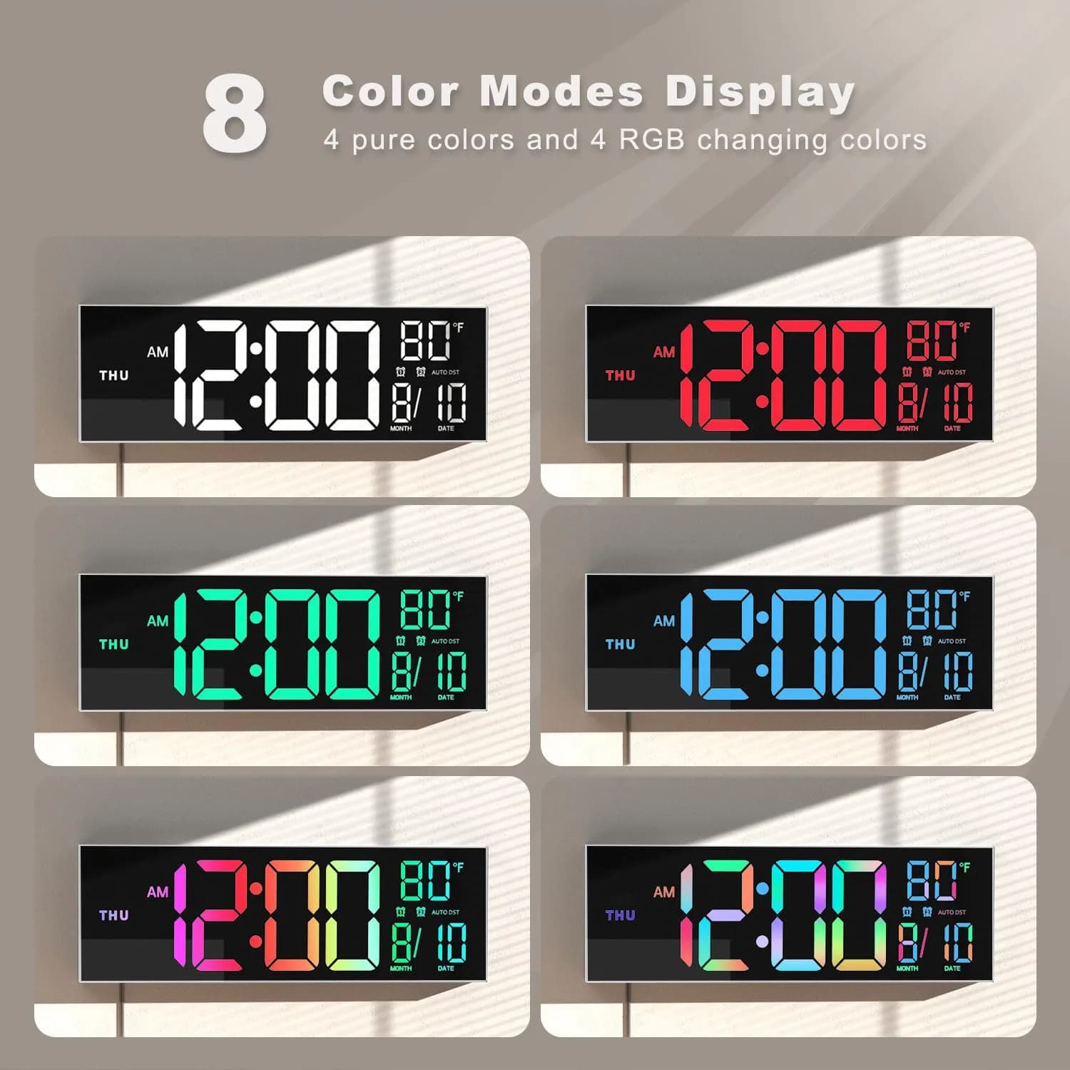 JALL 16 Inch Digital Wall Clock with White Shell, Jumbo Display, Date, Day, Temperature & Auto DST - view 3