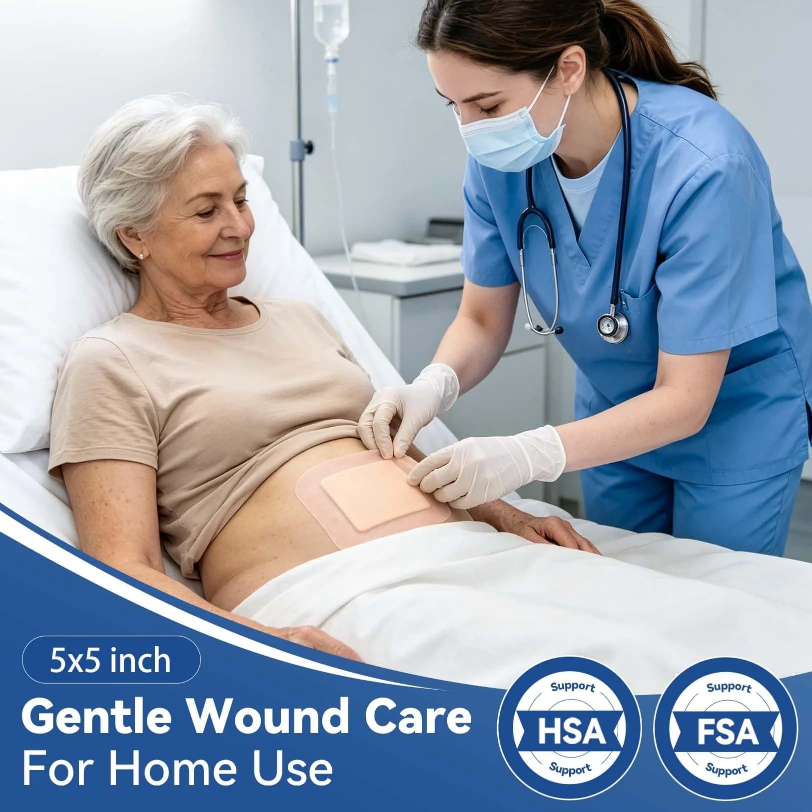 Dimora Silicone Super Absorbent Wound Dressings 5"x 5" (12.7cm x 12.7cm) 10 Count | Gentle Adhesive Bandages for Heavy Exudate Wound Care - view 6