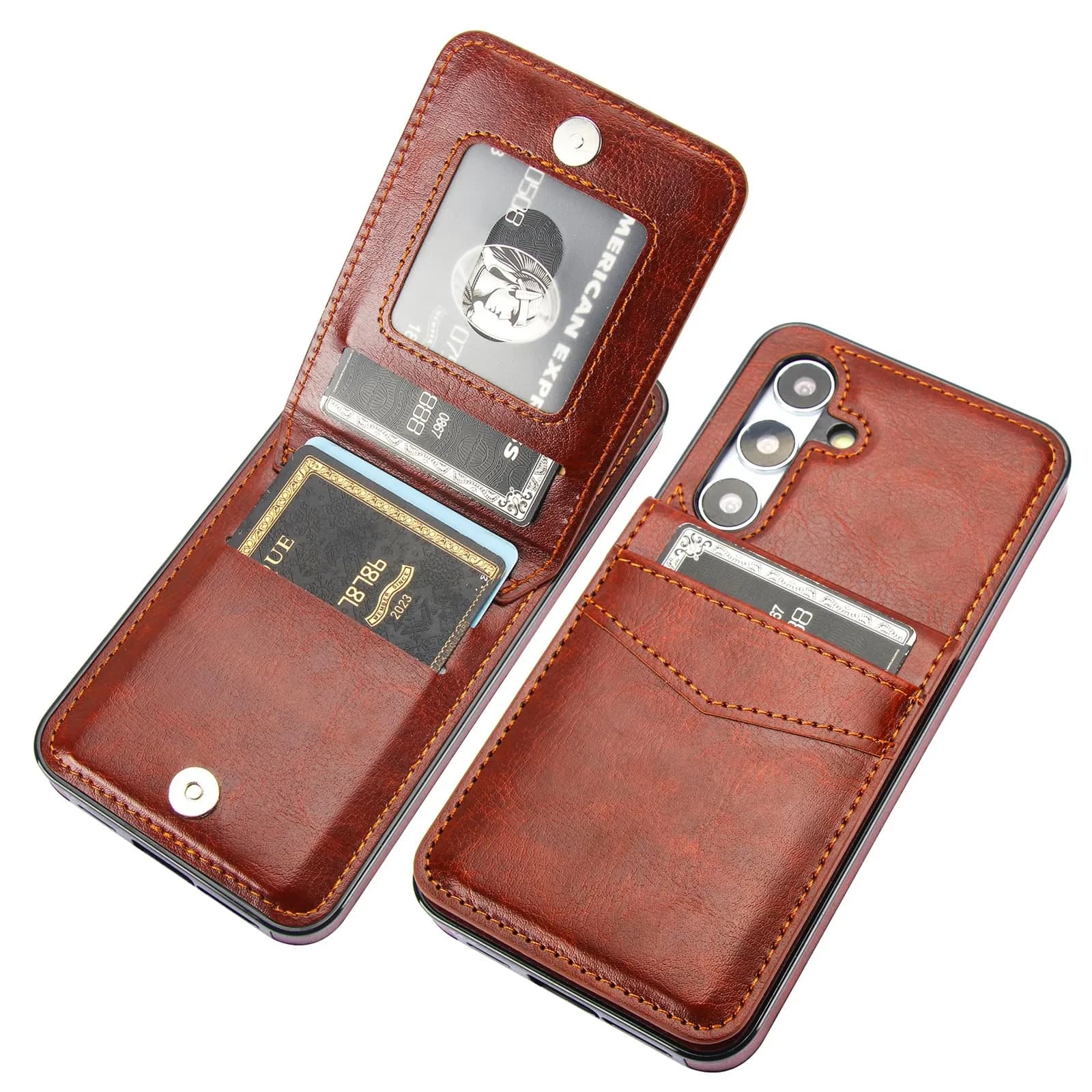 KIHUWEY Samsung Galaxy S24 Ultra Wallet Case with Credit Card Holder | Premium Leather Flip Cover with Kickstand & Full Protection — Brown / Galaxy S24 6.2"