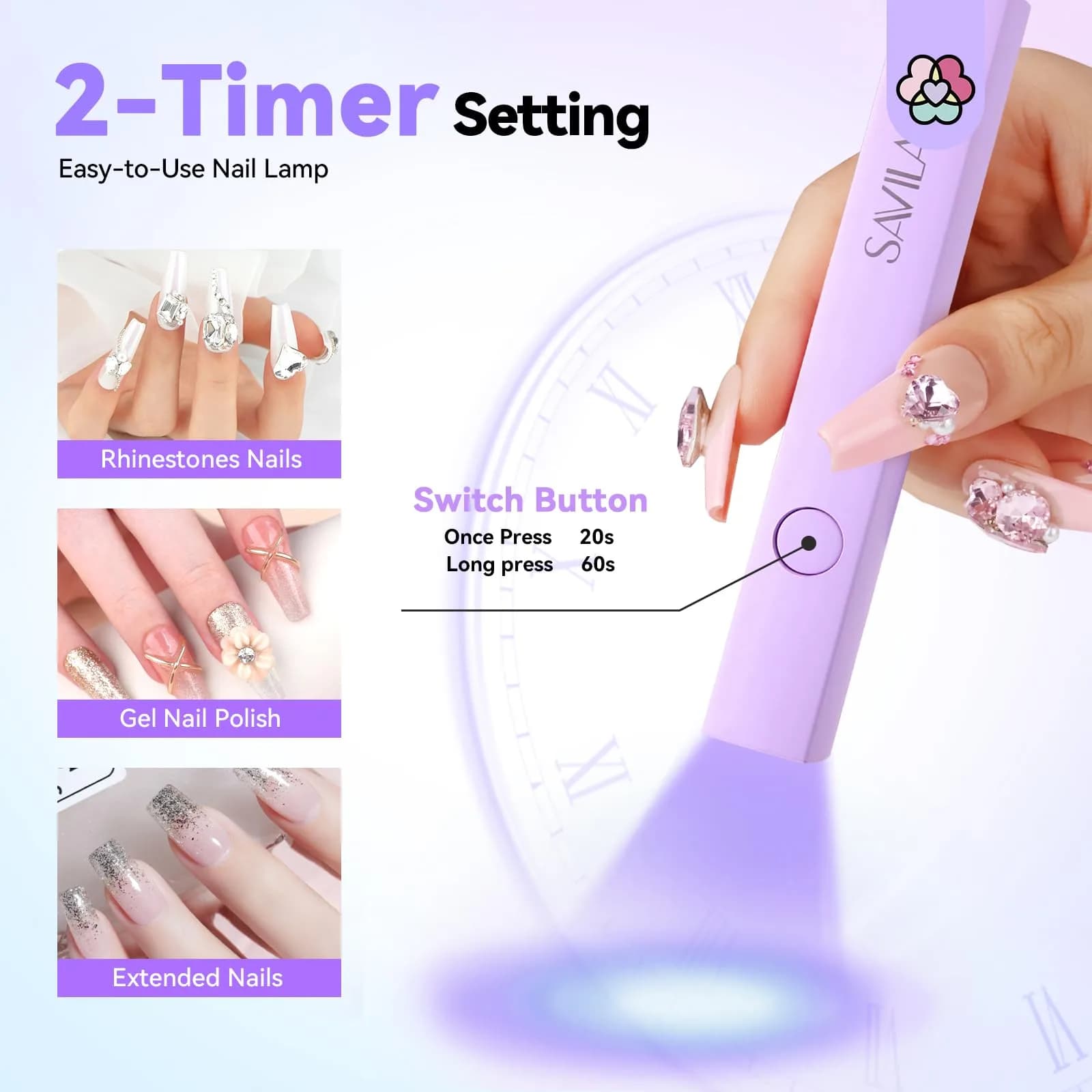 SAVILAND Handheld UV LED Nail Lamp Purple | Portable Rechargeable for Gel Polish Curing - view 5