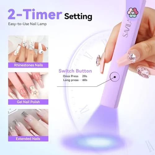 SAVILAND Handheld UV LED Nail Lamp Purple | Portable Rechargeable for Gel Polish Curing thumbnail 5