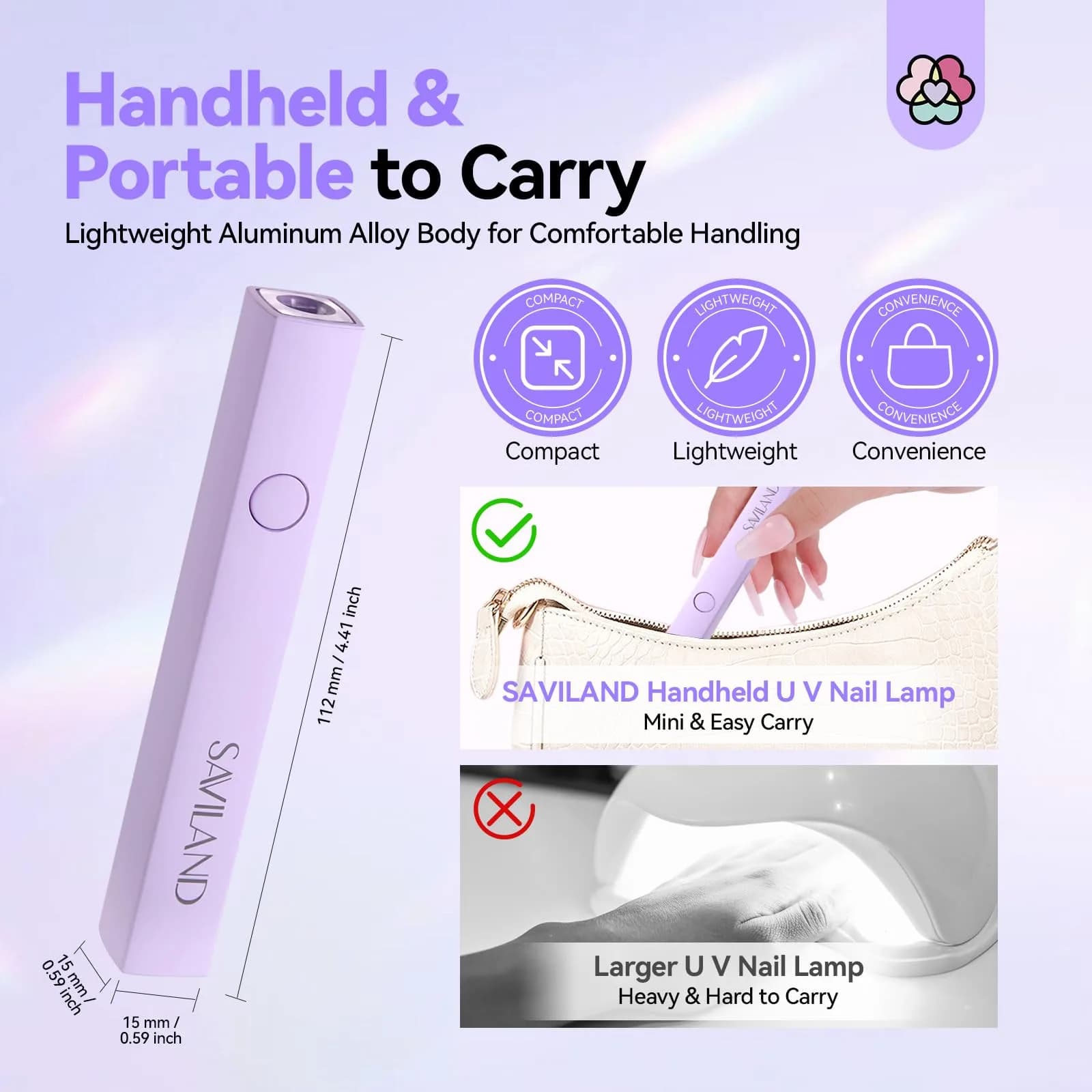 SAVILAND Handheld UV LED Nail Lamp Purple | Portable Rechargeable for Gel Polish Curing - view 7