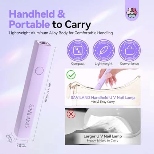 SAVILAND Handheld UV LED Nail Lamp Purple | Portable Rechargeable for Gel Polish Curing thumbnail 7
