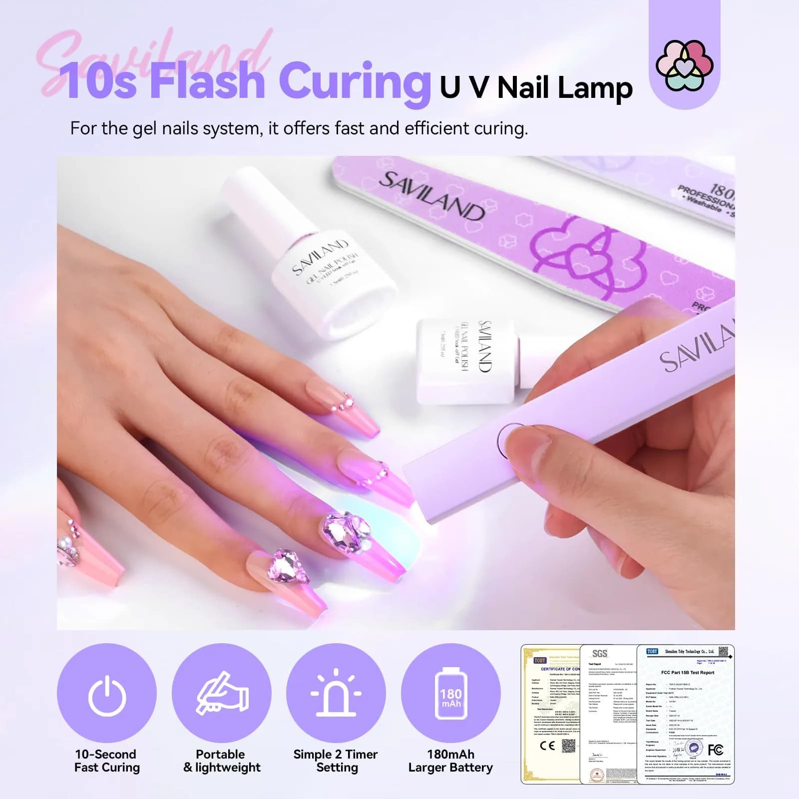 SAVILAND Handheld UV LED Nail Lamp Purple | Portable Rechargeable for Gel Polish Curing - view 2