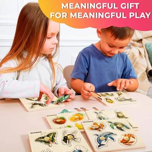Quokka Wooden Pegged Puzzles for Toddlers 1-3 - 6 Puzzles with Animals, Fruits, Shapes (15cm x 15cm) thumbnail 6