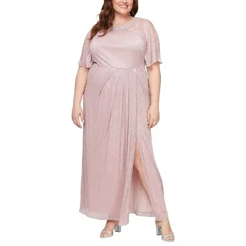 S.L. Fashions Women's Long A-Line Mother of the Bride Dress with Ruched Waist (Plus Size), Faded Rose with Front Slit | Elegant Evening Gown thumbnail 1