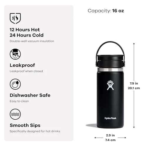 Hydro Flask Water Bottle - Insulated Stainless Steel - Wide Mouth Flex Sip, Non Spill, Leakproof in 16 Oz | Keeps Drinks Hot & Cold thumbnail 5