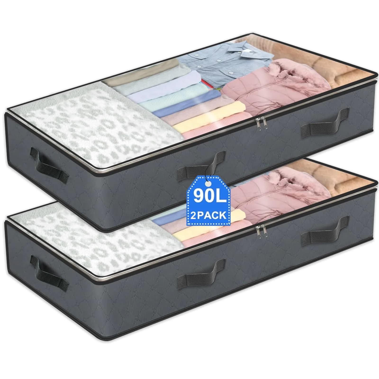 BiCINE Under Bed Storage Containers 95L (2-Pack, Grey) | Foldable Closet Organizers for Bedding & Clothing - main product image