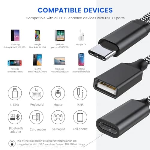 MOGOOD USB C OTG Splitter Cable with 18W Power Delivery | 2-in-1 Adapter for Android & More thumbnail 2