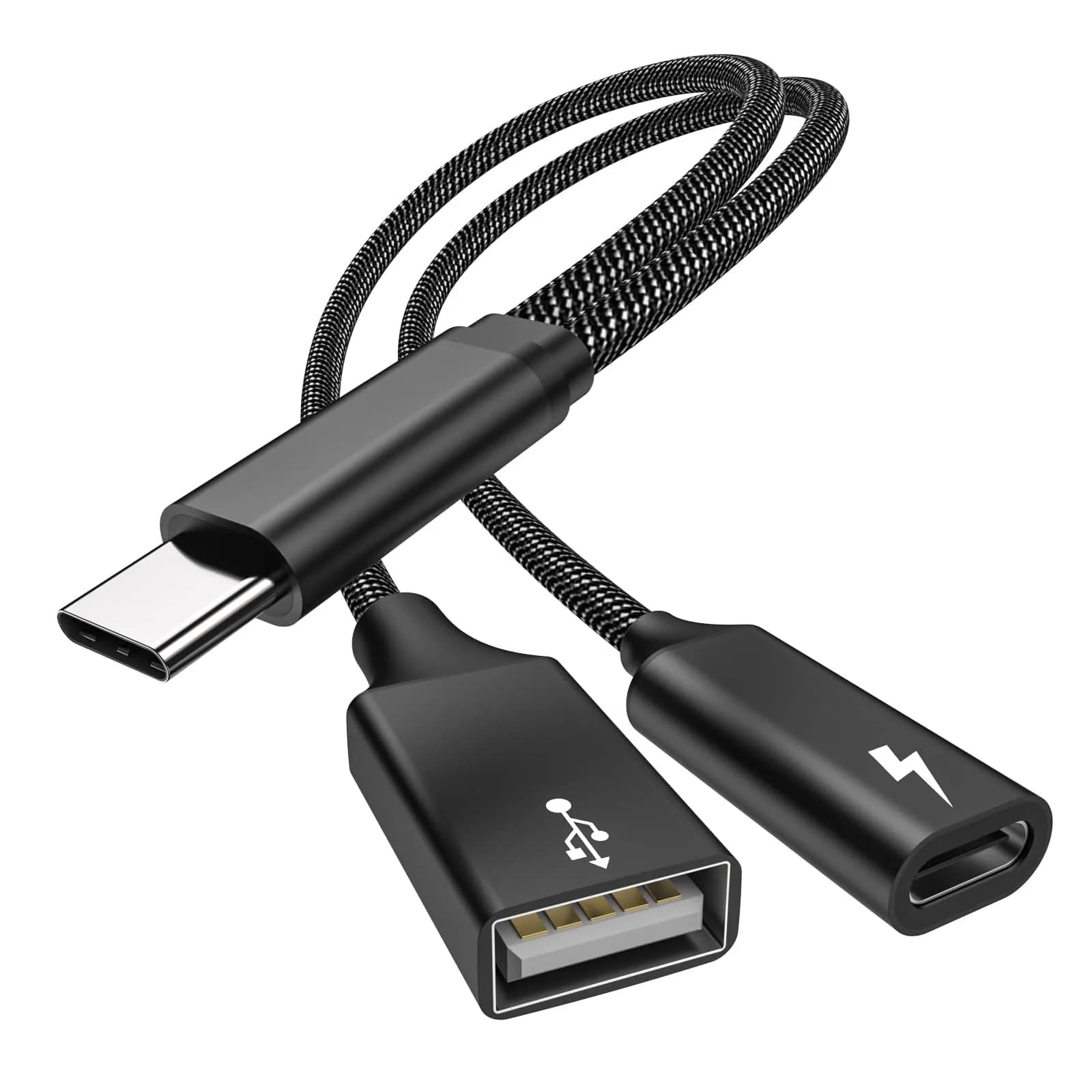 MOGOOD USB C OTG Splitter Cable with 18W Power Delivery | 2-in-1 Adapter for Android & More — Black / 60W