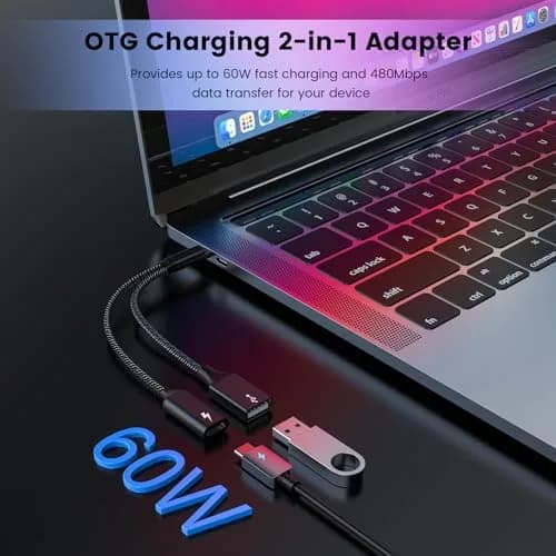 MOGOOD USB C OTG Splitter Cable with 60W Power Delivery | 2-in-1 Adapter for Android & Type C Devices thumbnail 2