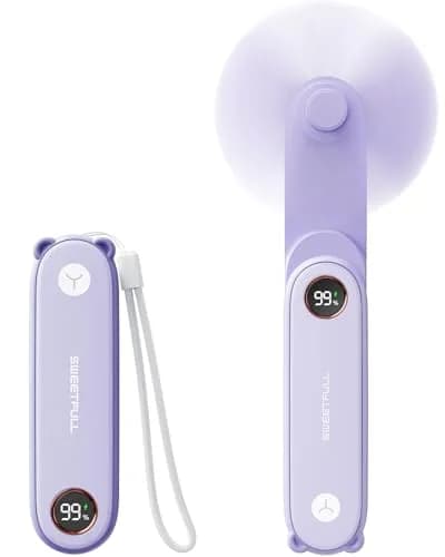 SWEETFULL Portable Handheld Mini Fan with LED Display & Flashlight, 3-in-1 Foldable USB Rechargeable Fan 2000mAh | 5.3 inch Height thumbnail 1
