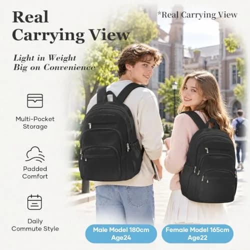 Lendolk College Backpack For Women Men, High School Backpack with Lots of Pockets, 35cm x 17cm x 48cm (13.8in x 6.7in x 18.9in) thumbnail 4