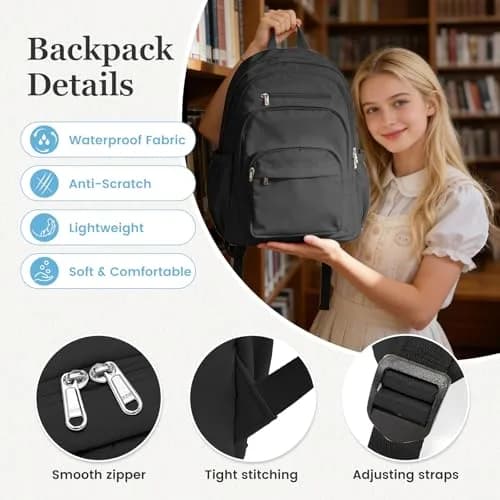 Lendolk College Backpack For Women Men, High School Backpack with Lots of Pockets, 35cm x 17cm x 48cm (13.8in x 6.7in x 18.9in) thumbnail 5