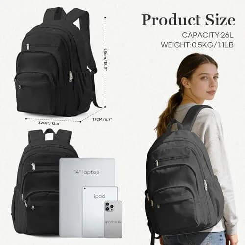 Lendolk College Backpack For Women Men, High School Backpack with Lots of Pockets, 35cm x 17cm x 48cm (13.8in x 6.7in x 18.9in) thumbnail 2