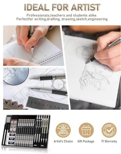 Nicpro 35PCS Gold Art Mechanical Pencils Set with 0.5mm-2.0mm Leads & Erasers | Artist Drafting Pencil Set thumbnail 7