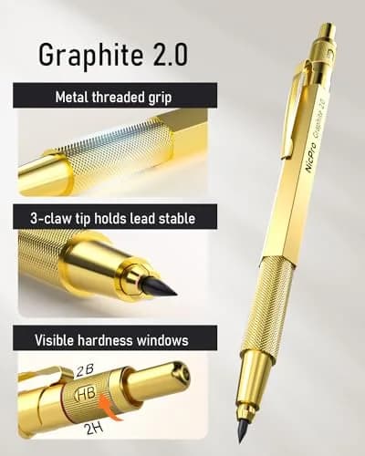 Nicpro 35PCS Gold Art Mechanical Pencils Set with 0.5mm-2.0mm Leads & Erasers | Artist Drafting Pencil Set thumbnail 2