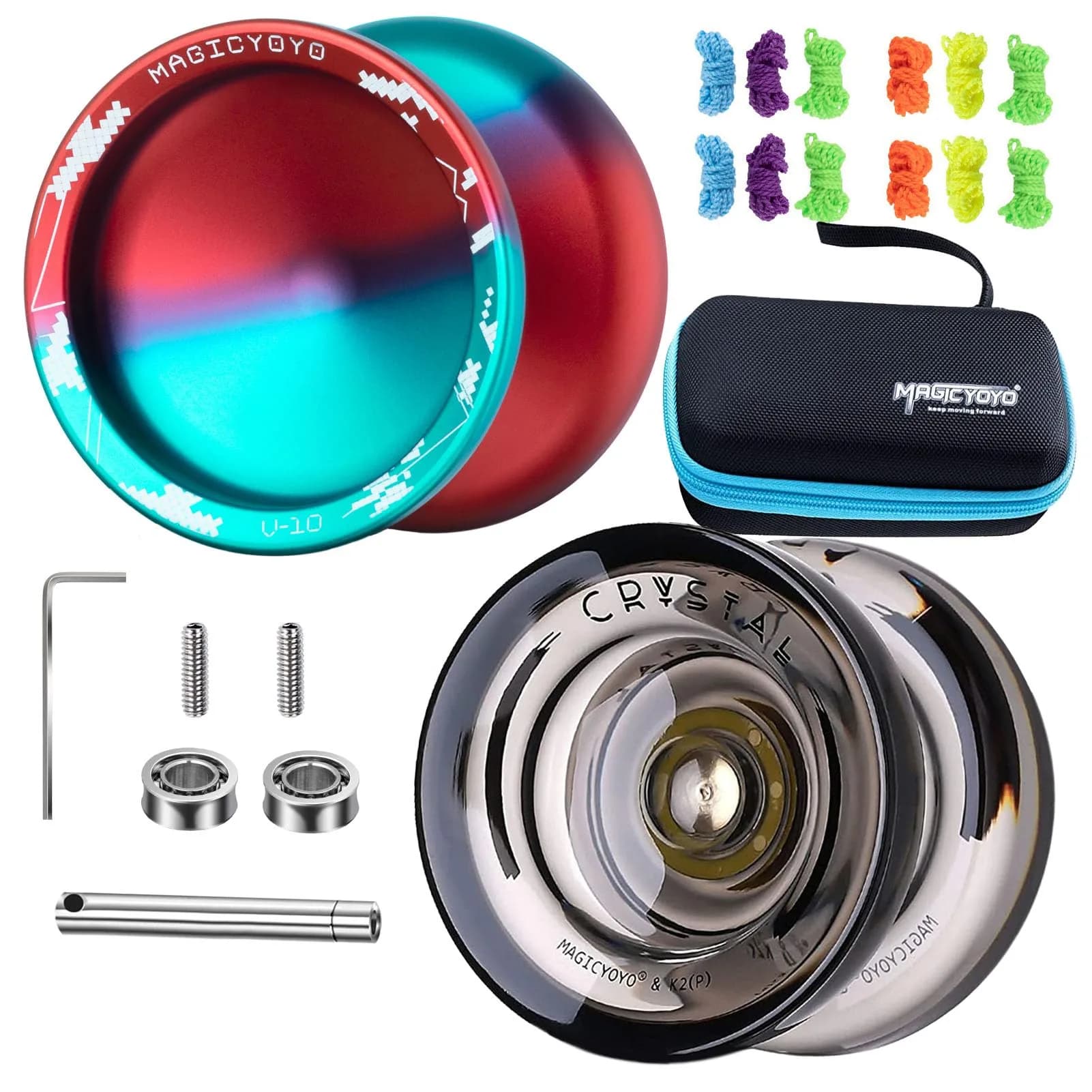 MAGICYOYO Pack of 2 Yo-yos | Responsive & Unresponsive Yoyo for Kids & Adults (Blue Red & Black) | Durable Plastic & Aluminum