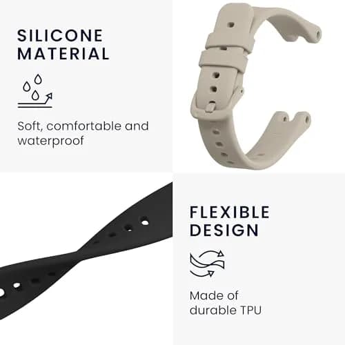 kwmobile Replacement Silicone Watch Bands for Garmin Lily Sport (2-Pack, Black/Beige) | Adjustable, Waterproof, Durable thumbnail 3