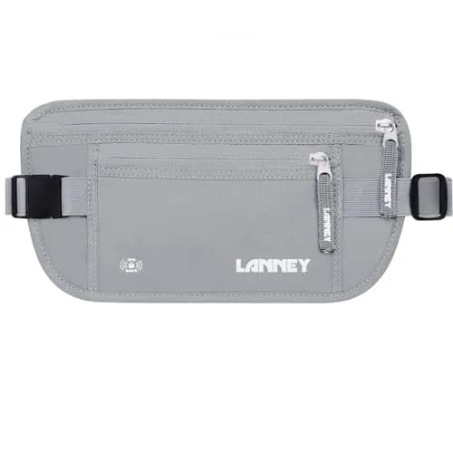 LANNEY Slim RFID Blocking Money Belt for Travel, Hidden Travel Pouch with Passport Holder & 2 RFID Sleeves, Grey thumbnail 1