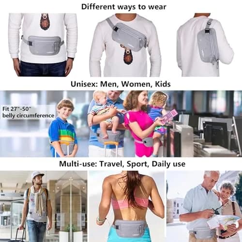 LANNEY Slim RFID Blocking Money Belt for Travel, Hidden Travel Pouch with Passport Holder & 2 RFID Sleeves, Grey thumbnail 6
