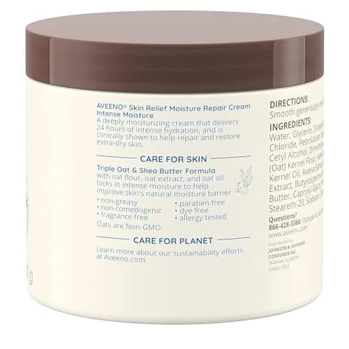 Aveeno Skin Relief Intense Moisture Repair Body Cream Pack of 2 | Fragrance-Free, 660ml (22 Fl Oz) | Triple Oat & Shea Butter for Extra-Dry Skin thumbnail 7