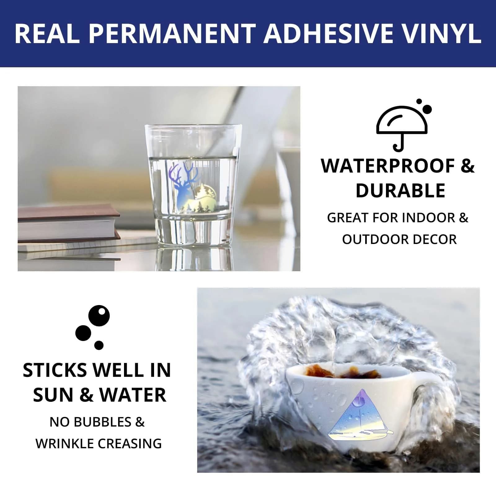 HTVRONT Holographic White Permanent Vinyl Roll 30cm x 3.05m (12" x 10FT) | Waterproof & Fade-Resistant for Crafts - view 6