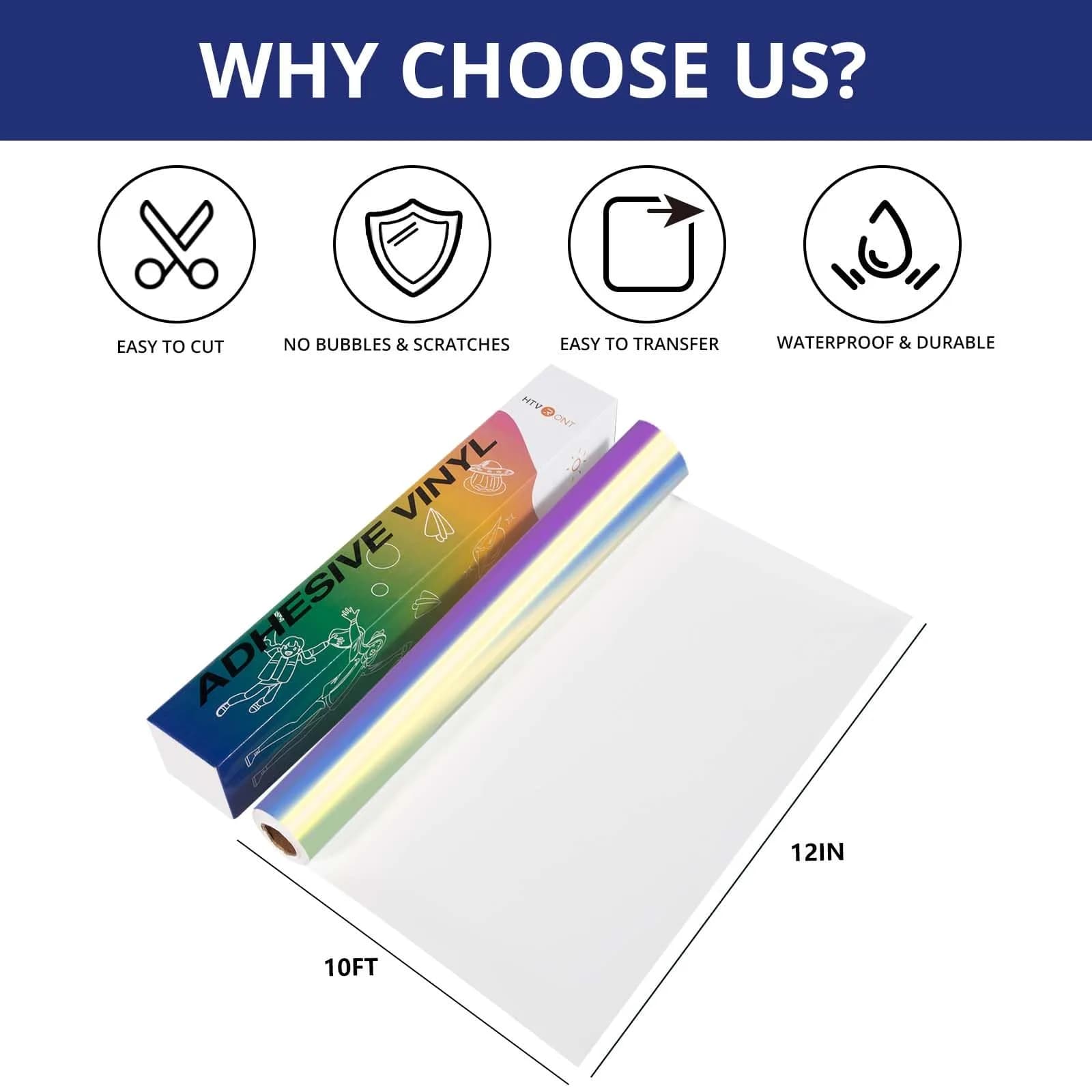 HTVRONT Holographic White Permanent Vinyl Roll 30cm x 3.05m (12" x 10FT) | Waterproof & Fade-Resistant for Crafts - view 2