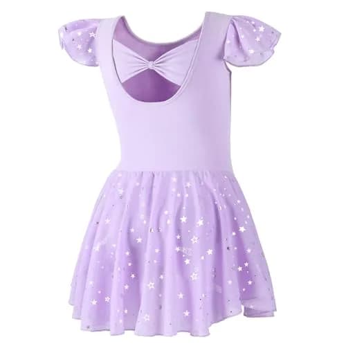 DIPUG Girls Flutter Sleeve Ballet Dance Dress with Bow Back & Sequins Skirt, Purple, 8-10 Years thumbnail 1