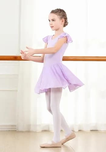 DIPUG Girls Flutter Sleeve Ballet Dance Dress with Bow Back & Sequins Skirt, Purple, 8-10 Years thumbnail 5