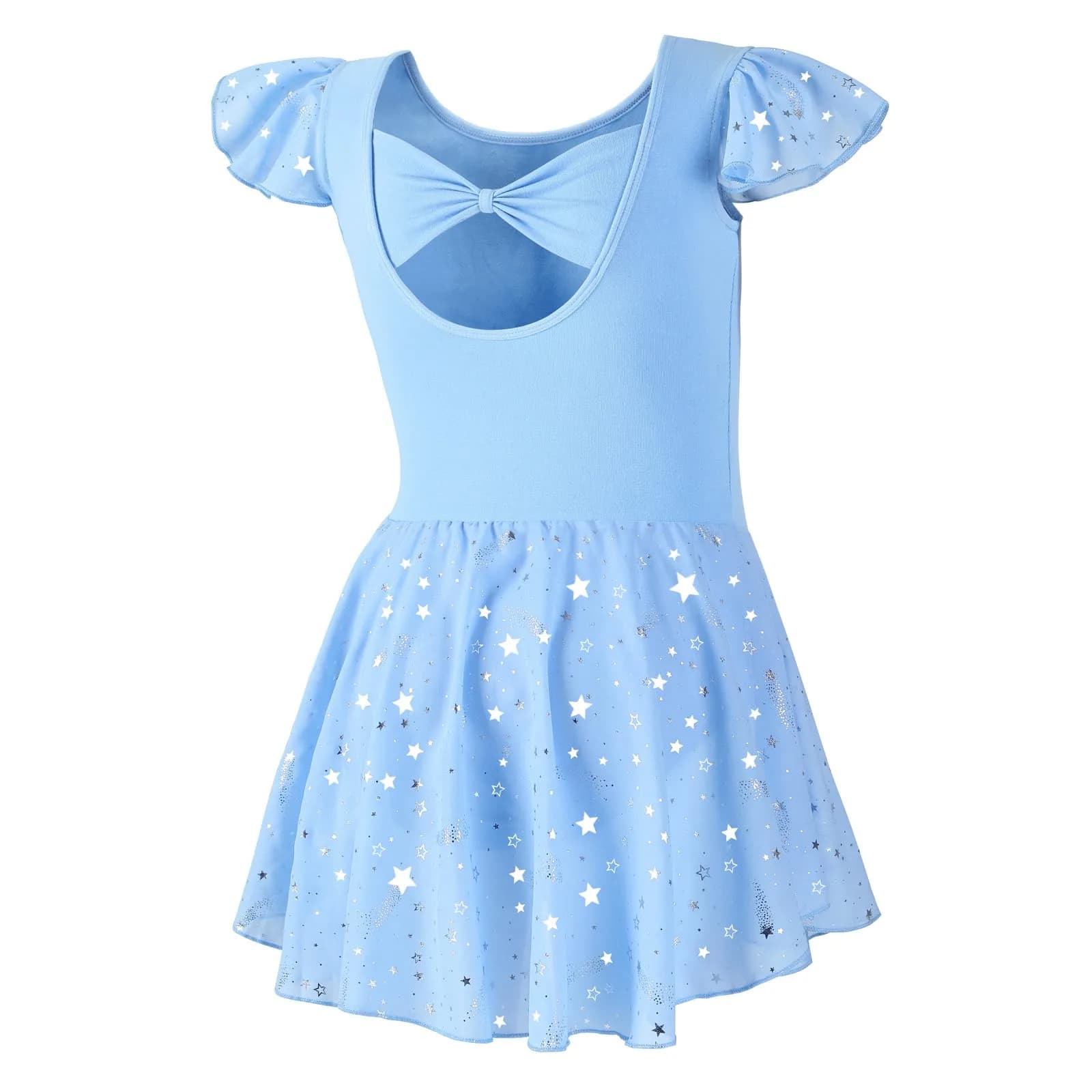 DIPUG Girls Flutter Sleeve Ballet Dance Dress with Bow Back & Sequins Skirt, Purple, 8-10 Years — Blue / 4-6 Years