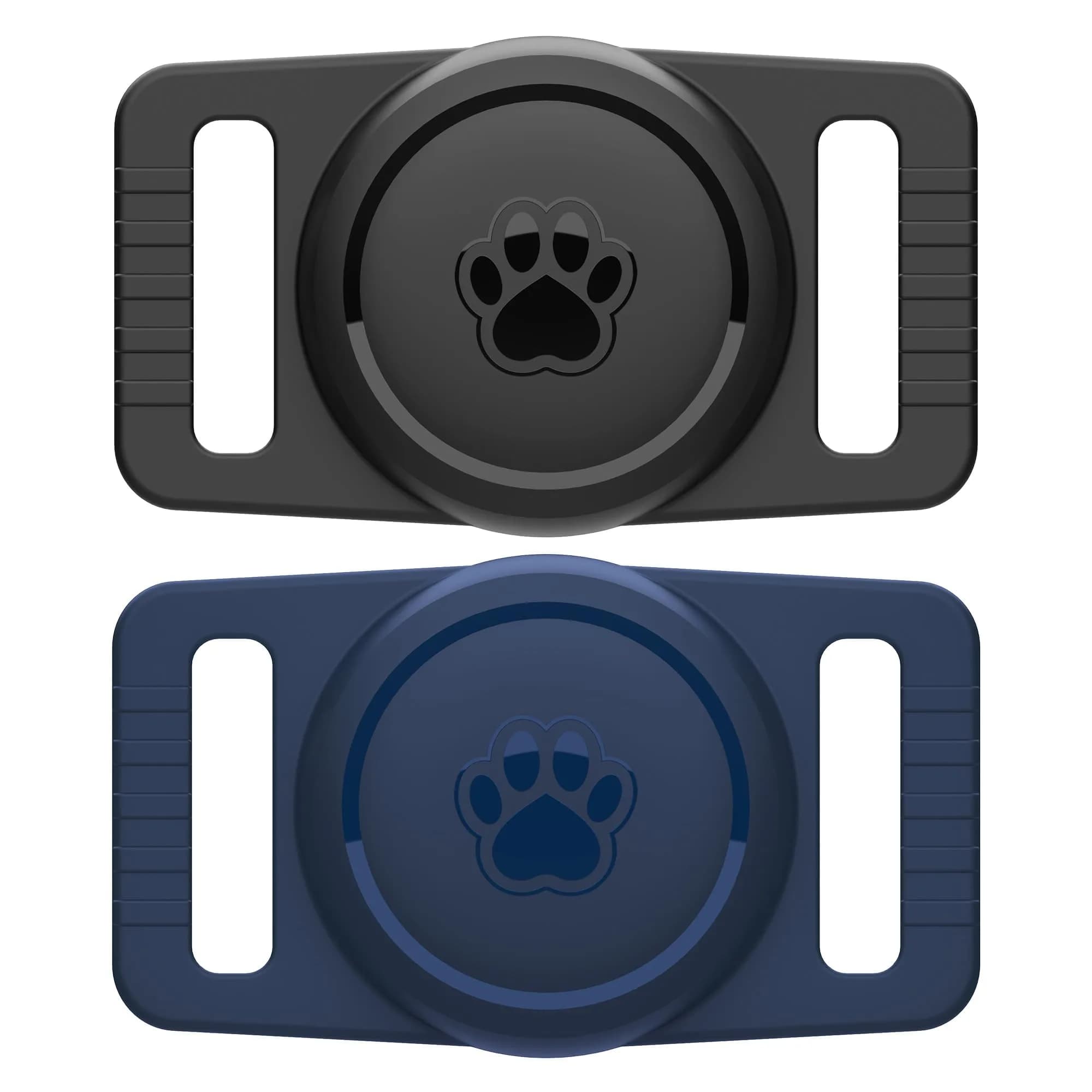 GOCII Airtag Dog Collar Holder 2 Pack, Waterproof Silicone AirTag Case for Apple AirTag (Gen 1 & 2) - Navy & Black