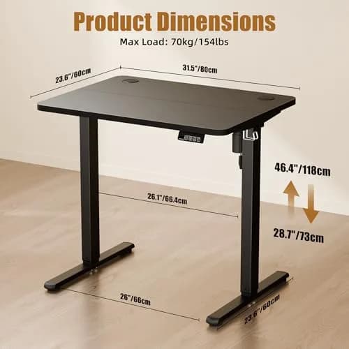 ERGOMAKER Small Standing Desk 32"x24" Height Adjustable Sit-Stand Office Black | Ergonomic & Durable thumbnail 2