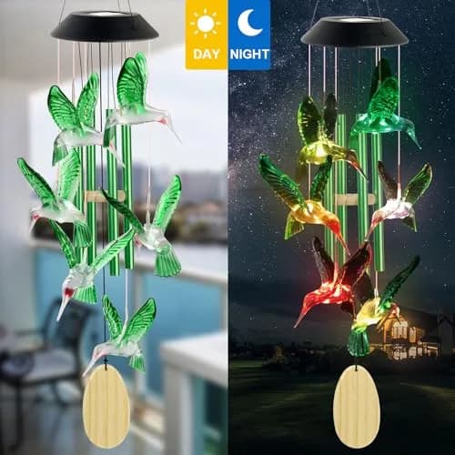 SIX FOXES Hummingbird Solar Wind Chimes Outdoor | Color Changing LED Yard Decor thumbnail 4