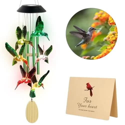 SIX FOXES Hummingbird Solar Wind Chimes Outdoor | Color Changing LED Yard Decor thumbnail 6