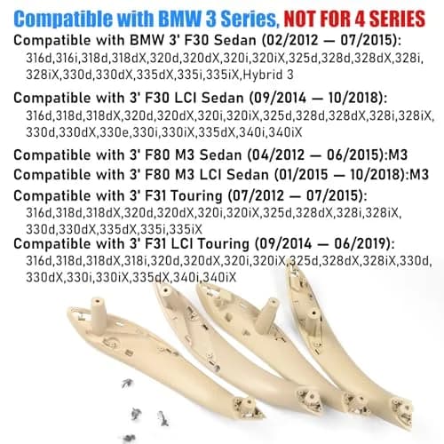 Jaronx Interior Door Pull Handle Replacement for BMW 3 Series 2012-2019 (4-Piece Set, Beige) thumbnail 4