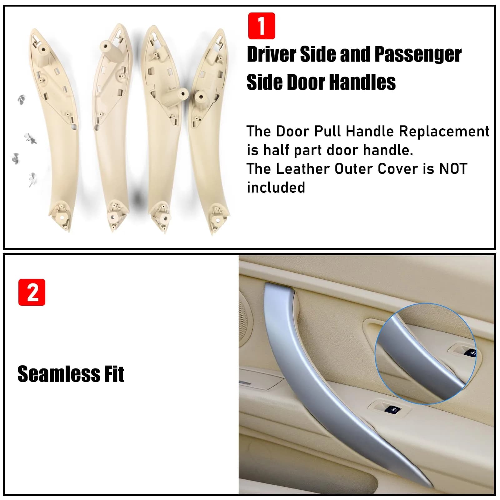 Jaronx Interior Door Pull Handle Replacement for BMW 3 Series 2012-2019 (4-Piece Set, Beige) - view 5