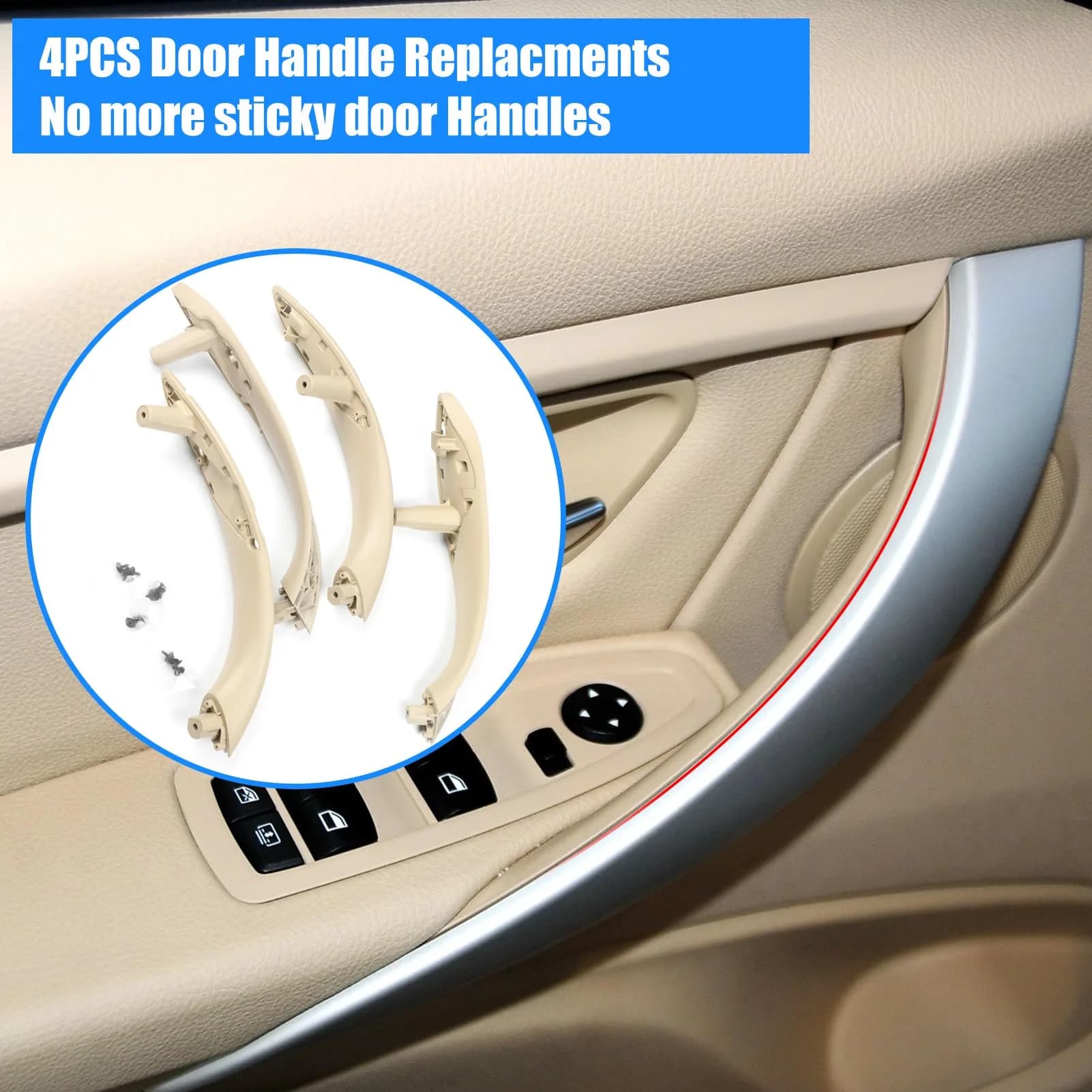 Jaronx Interior Door Pull Handle Replacement for BMW 3 Series 2012-2019 (4-Piece Set, Beige) - view 6