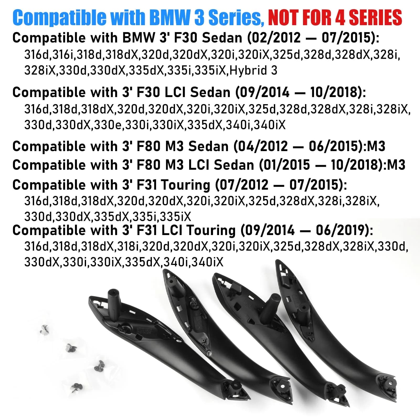 Jaronx Black Interior Door Handle Set for BMW 3 Series F30 (4 Pieces) - view 4