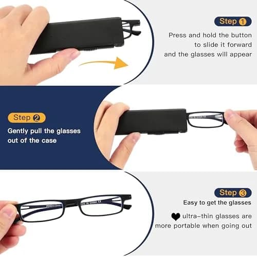 TOVEEN Compact Folding Reading Glasses +3.0 | Blue Light Blocker, Ultra Thin, Impact-Resistant TR90 Frame thumbnail 6