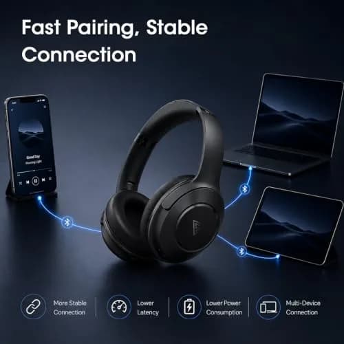 DOQAUS LIFE 5 Over-Ear Bluetooth Headphones with App Control & 9 EQ Modes | 70-Hour Battery, Black thumbnail 6