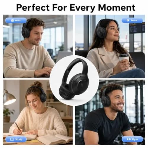 DOQAUS LIFE 5 Over-Ear Bluetooth Headphones with App Control & 9 EQ Modes | 70-Hour Battery, Black thumbnail 7