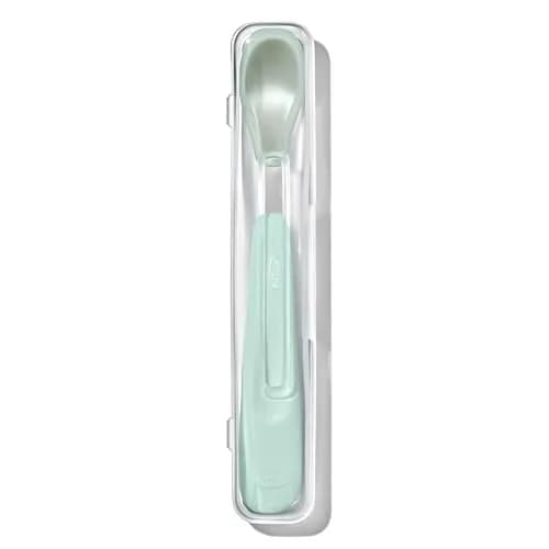 OXO Tot On-The-Go Feeding Spoon - Opal | Soft Silicone Baby Utensil with Travel Case thumbnail 1