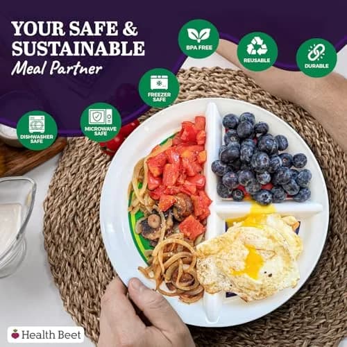 Health Beet 10” Diabetic Portion Control Plate 4 Pack | Balanced Eating Sections for Veggies Carbs Protein thumbnail 5
