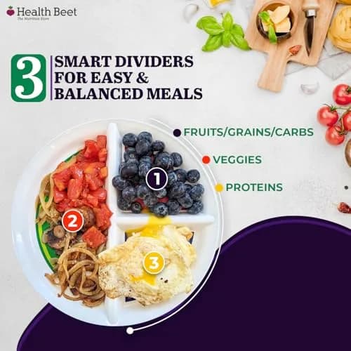 Health Beet 10” Diabetic Portion Control Plate 4 Pack | Balanced Eating Sections for Veggies Carbs Protein thumbnail 6