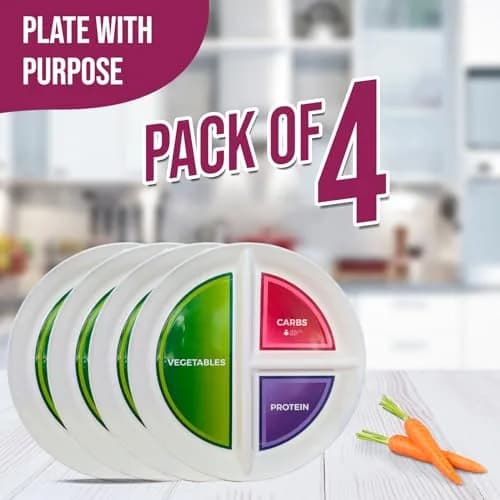 Health Beet 10” Diabetic Portion Control Plate 4 Pack | Balanced Eating Sections for Veggies Carbs Protein thumbnail 2