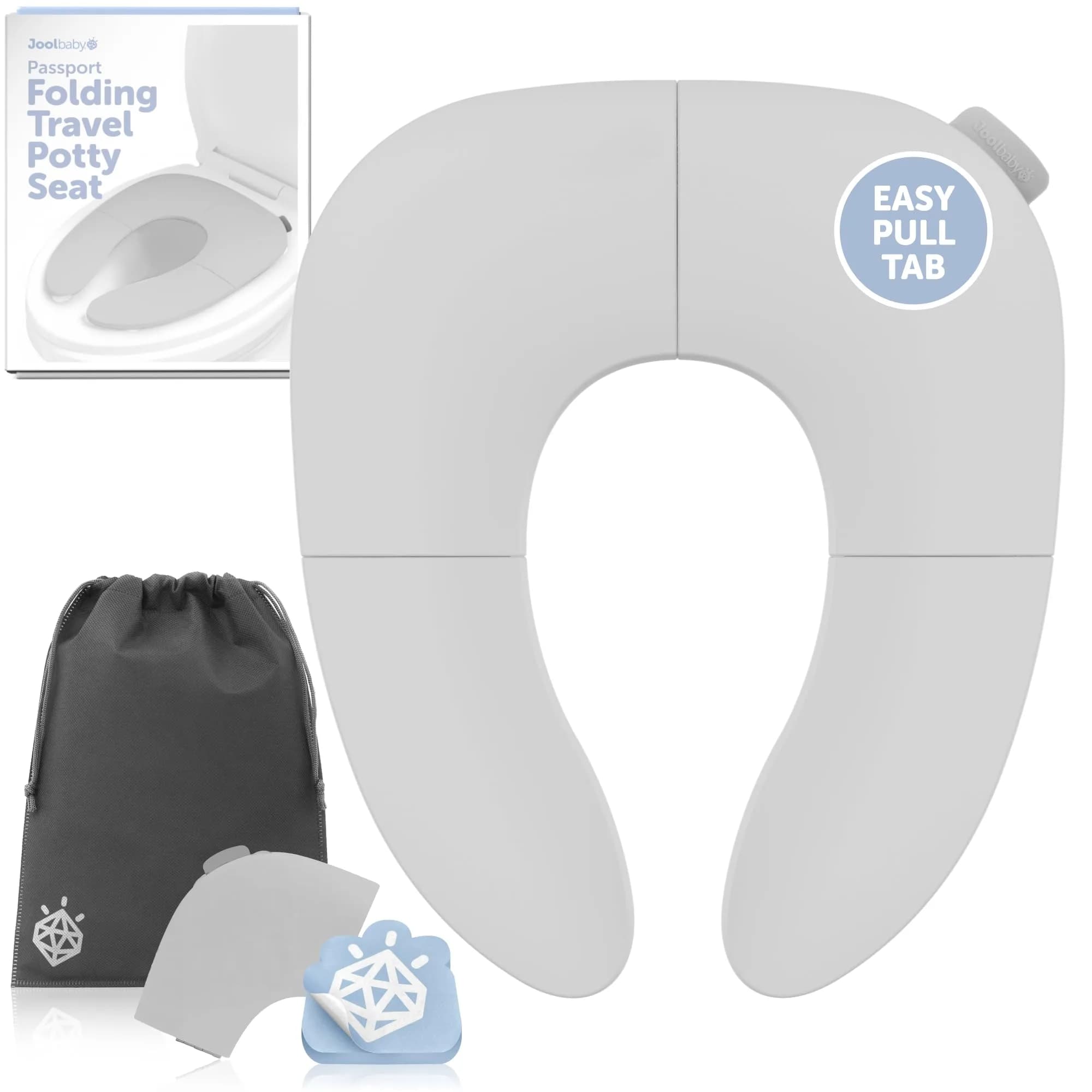 Jool Baby Folding Travel Potty Training Seat – Easy-Remove Pull Tab (Gray) | Portable, Compact & Lightweight